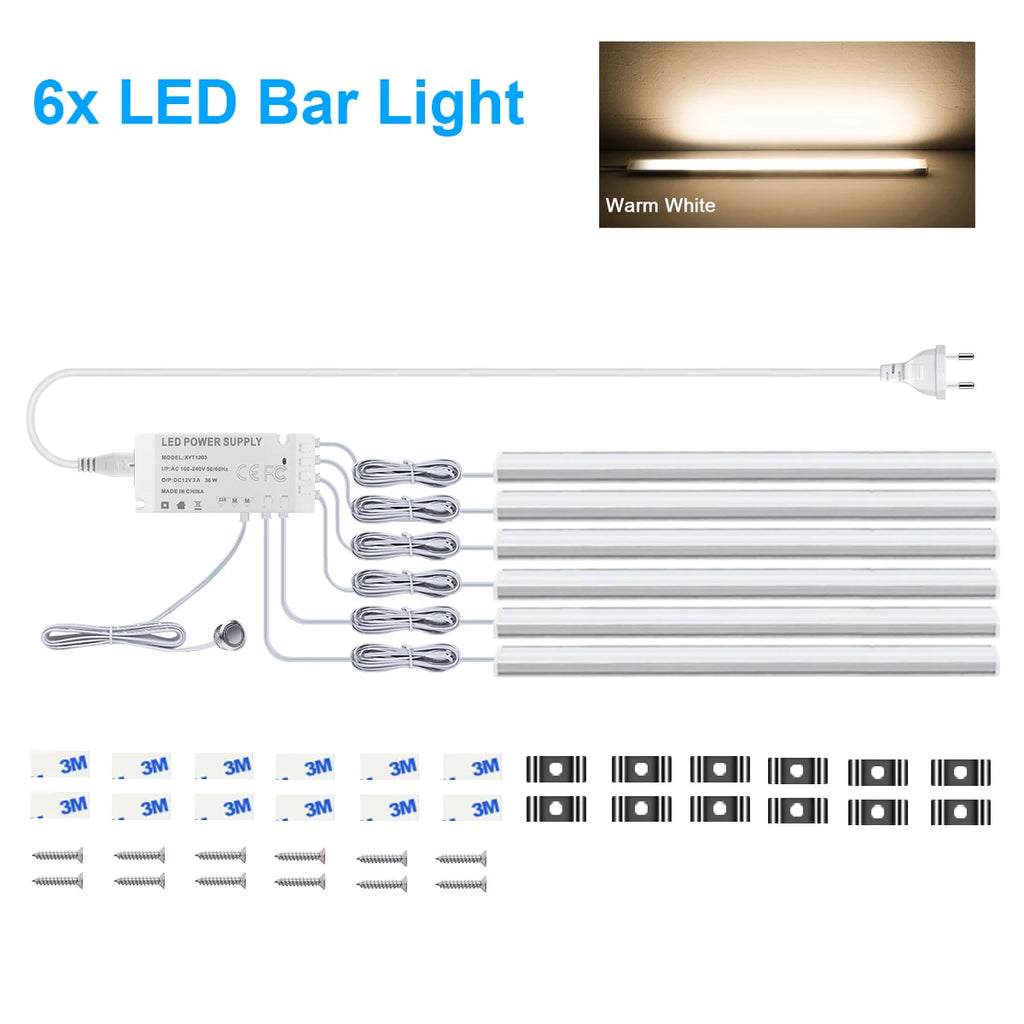 12V Touch Dimmable Swtich Control LED Light Bar White/Warm White 30CM/40CM/50CM Led Night Lamp for Kitchen Room Closet,1/2/4/6pc Oasis Select 30CM 6pcs Warm White