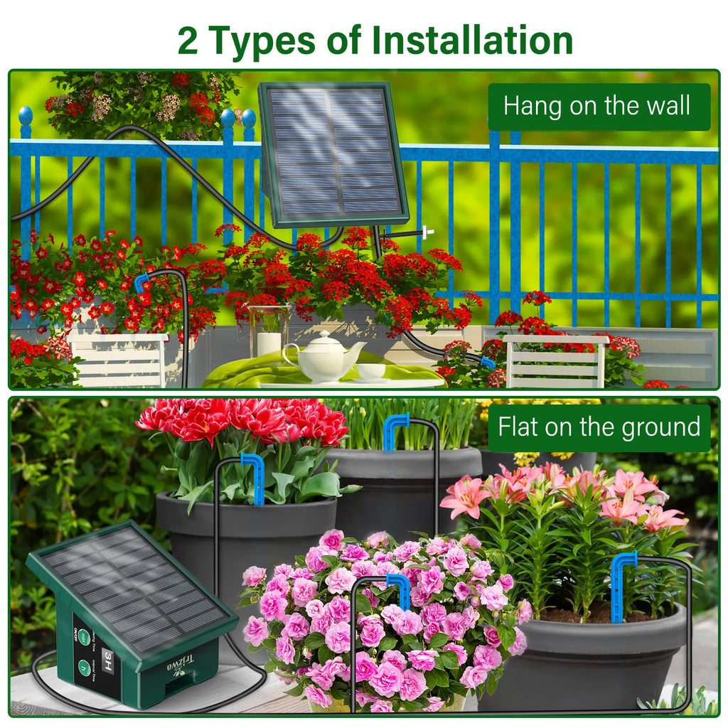 Solar Irrigation System, Automatic Watering System with 10M Hose and 10 Drip Tips for In/Outdoor, DIY Garden Balcony Terrace Etc Oasis Select