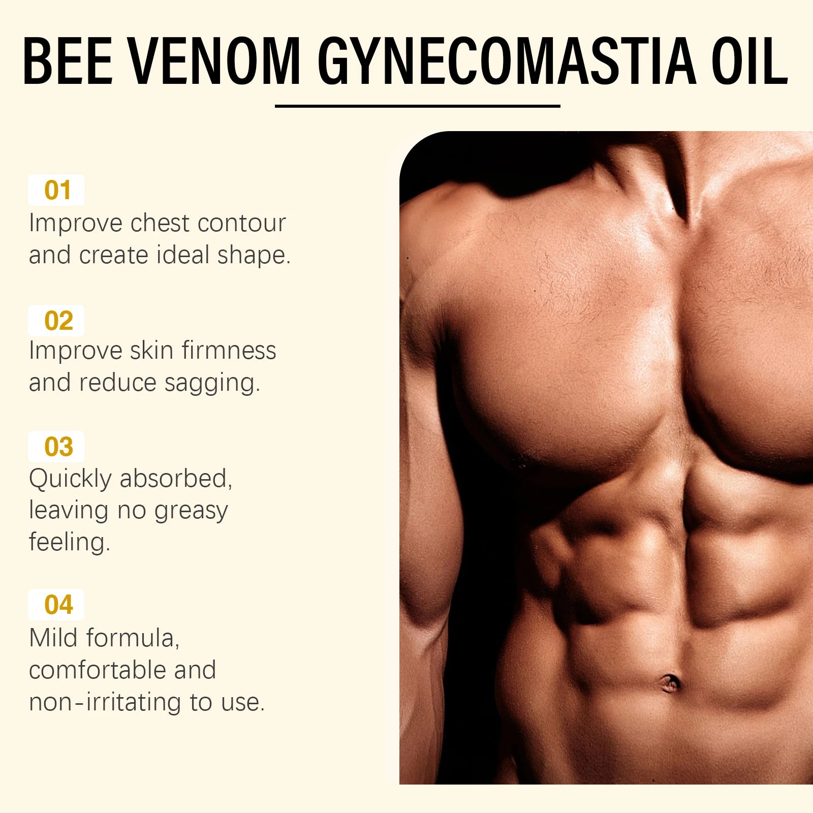 Bee Venom Men's Chest Massage Oil Firming Nourishing Care for Chest Contouring Tightening Elasticity Oil Men's Chest Skin Care Oasis Select