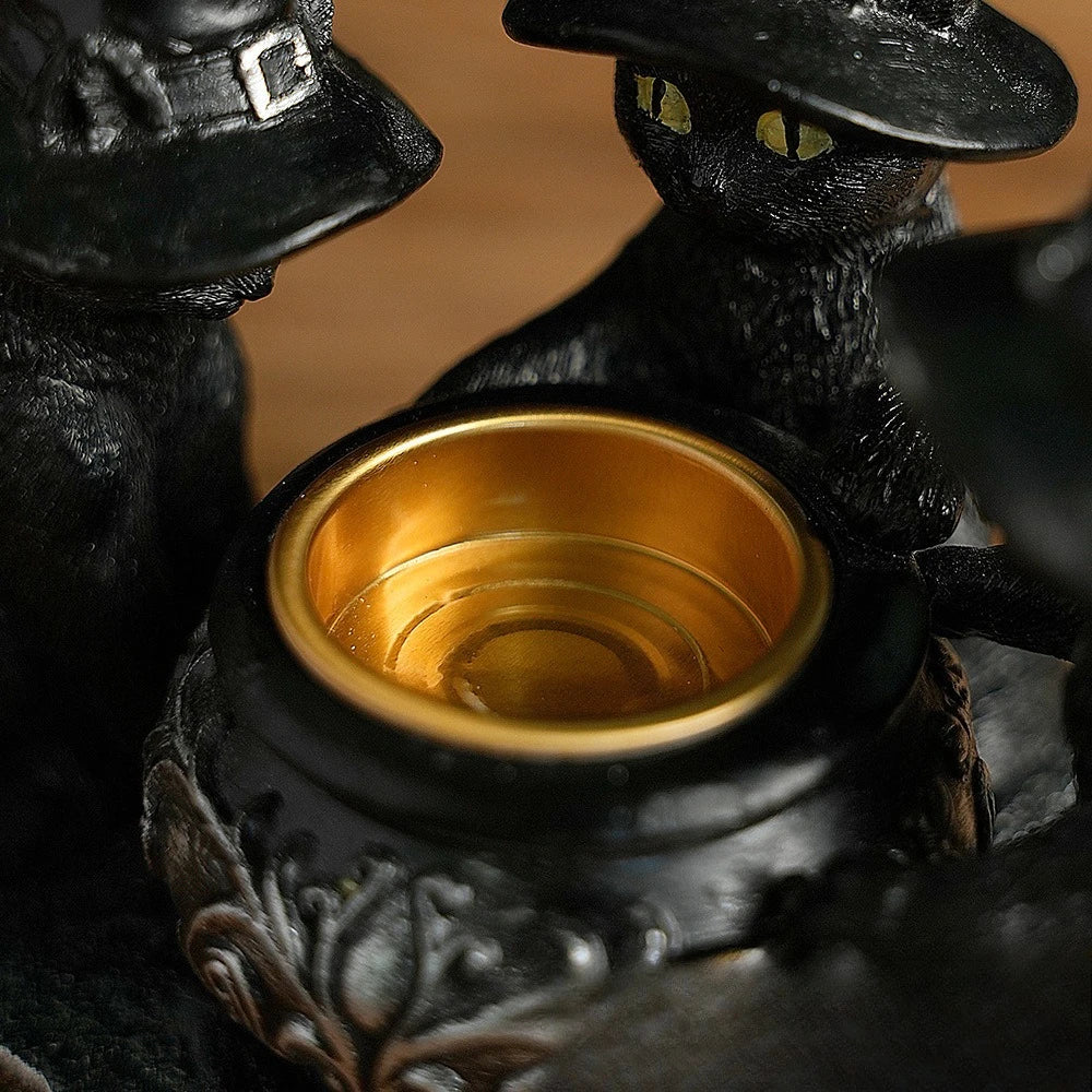 Halloween Wizard Cat Mysterious Dark Style Retro Display Resin Craft Scented Candle Candlestick Oasis Select
