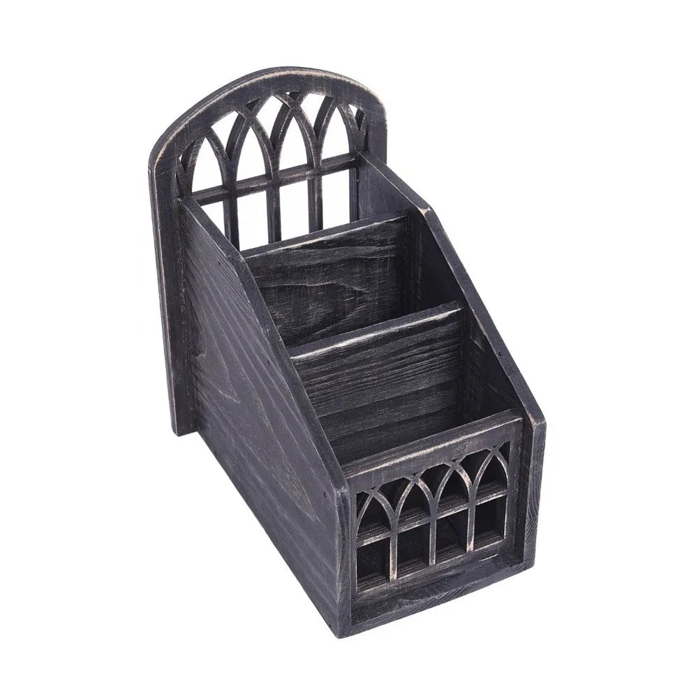 3-Grid Wooden Remote Control Holder | Vintage Desktop Organizer
