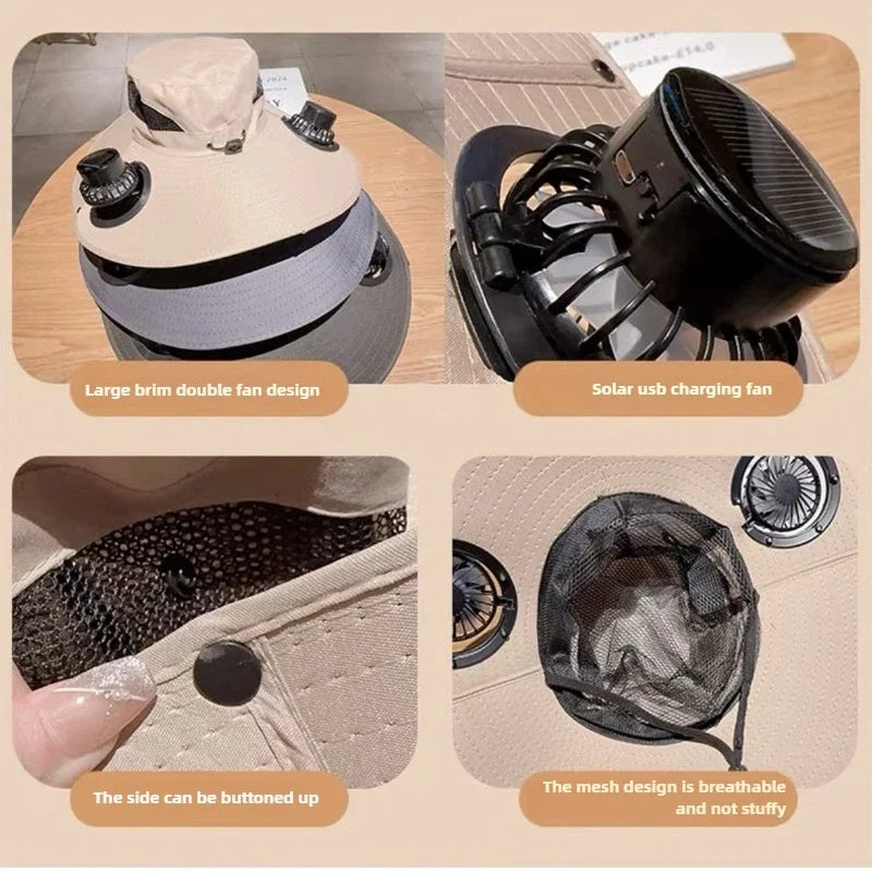Outdoor Sun Hat for Men with Solar Powered Fan Quick Dry Bucket Hat USB Rechargeable Fishing Hiking Camping Headwear Accessory Oasis Select