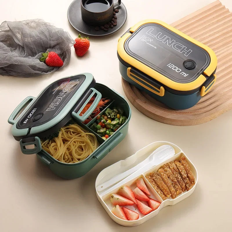 Single Double Layer Lunch Box Portable Compartment Food Container Microwave Safe with Fork Spoon Picnic Fresh Meal Box Oasis Select
