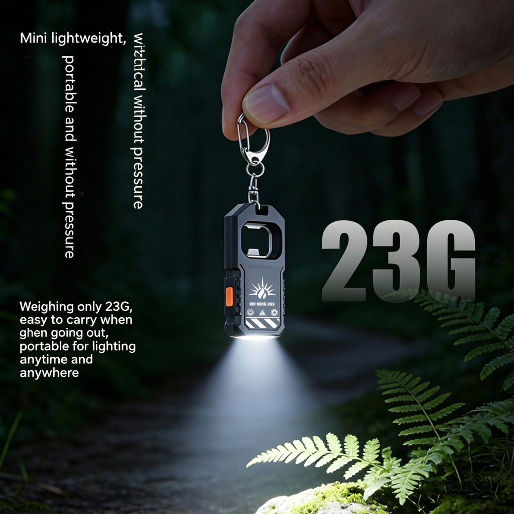 COB LED Keychain Flashlight USB-C Rechargeable + Bottle Opener