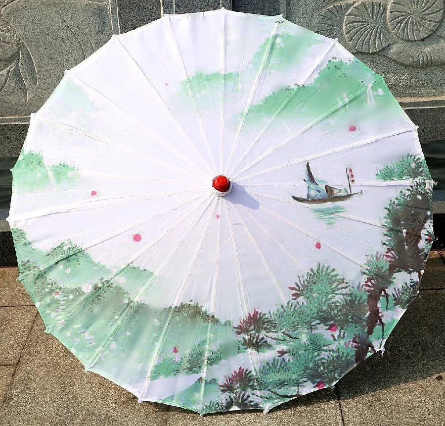 Oil-paper Fringe Rainproof Cloth Umbrella Ancient Props Hanfu Dance Umbrella Performance Classical Decorative Craft Umbrella Oasis Select 8 24K Bamboo