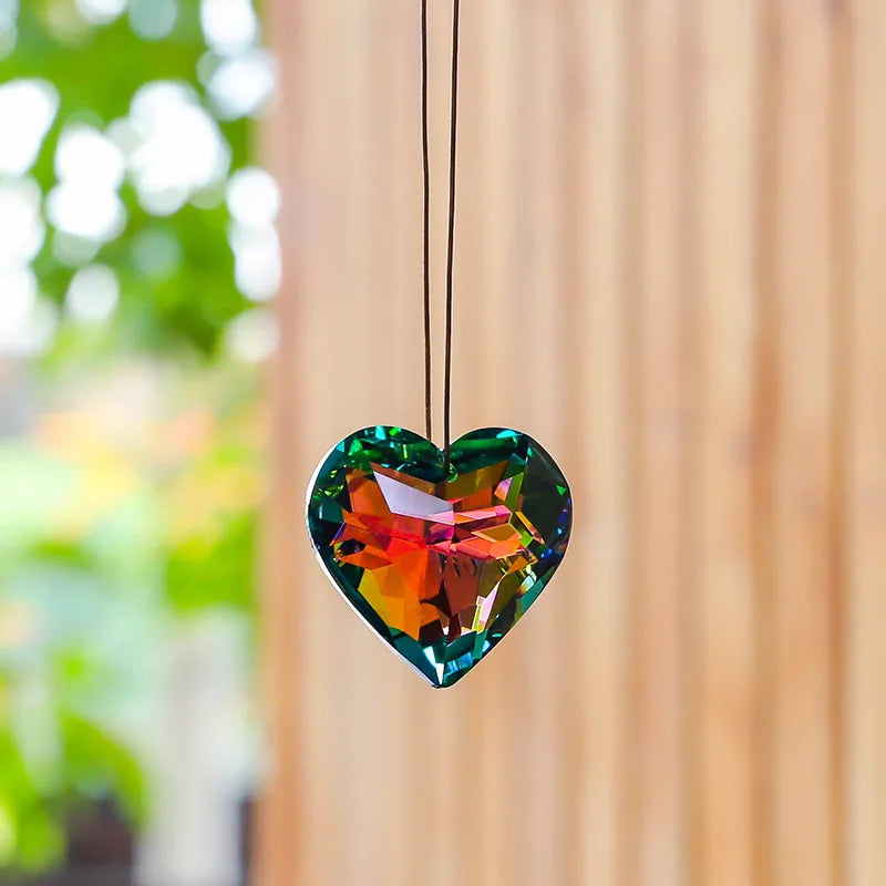 Crystal Peach Prism Suncatcher Prism Heart Shaped Hanging Pendant Decorative Rainbow Maker Window Home Office Garden Decoration Oasis Select Green Red