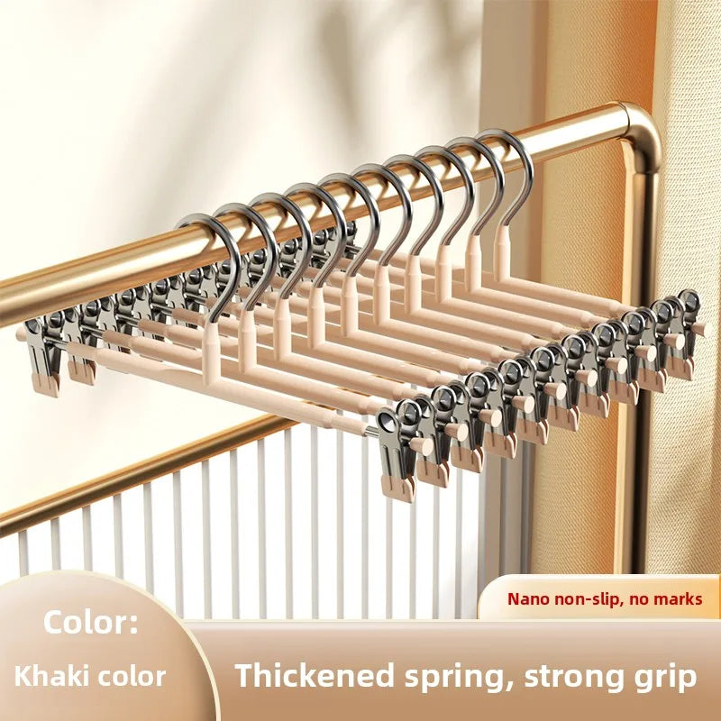 No-trace Anti-slip Stainless Steel Pants Hanger Clip Home Use JK Oasis Select 10 Newly upgraded deluxe version [removable clip ☀️ no-mark pant hangers] - khaki