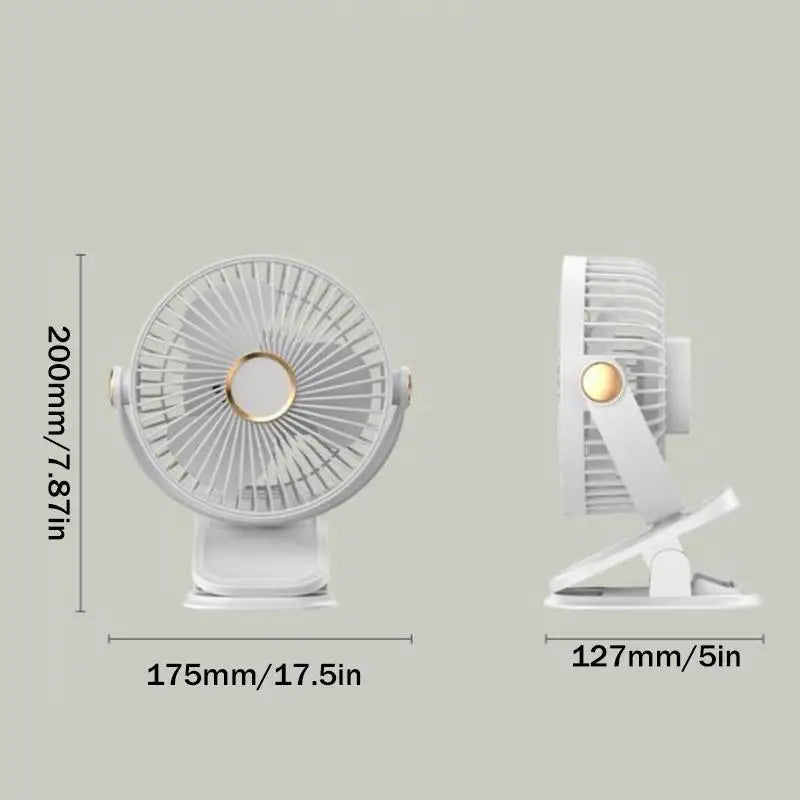 Portable Mini 360° Rotatable USB Charging Clip On Desk Fan with Night Light, Clip Hanging Cooling Fan for Indoor & Outdoor Use Oasis Select