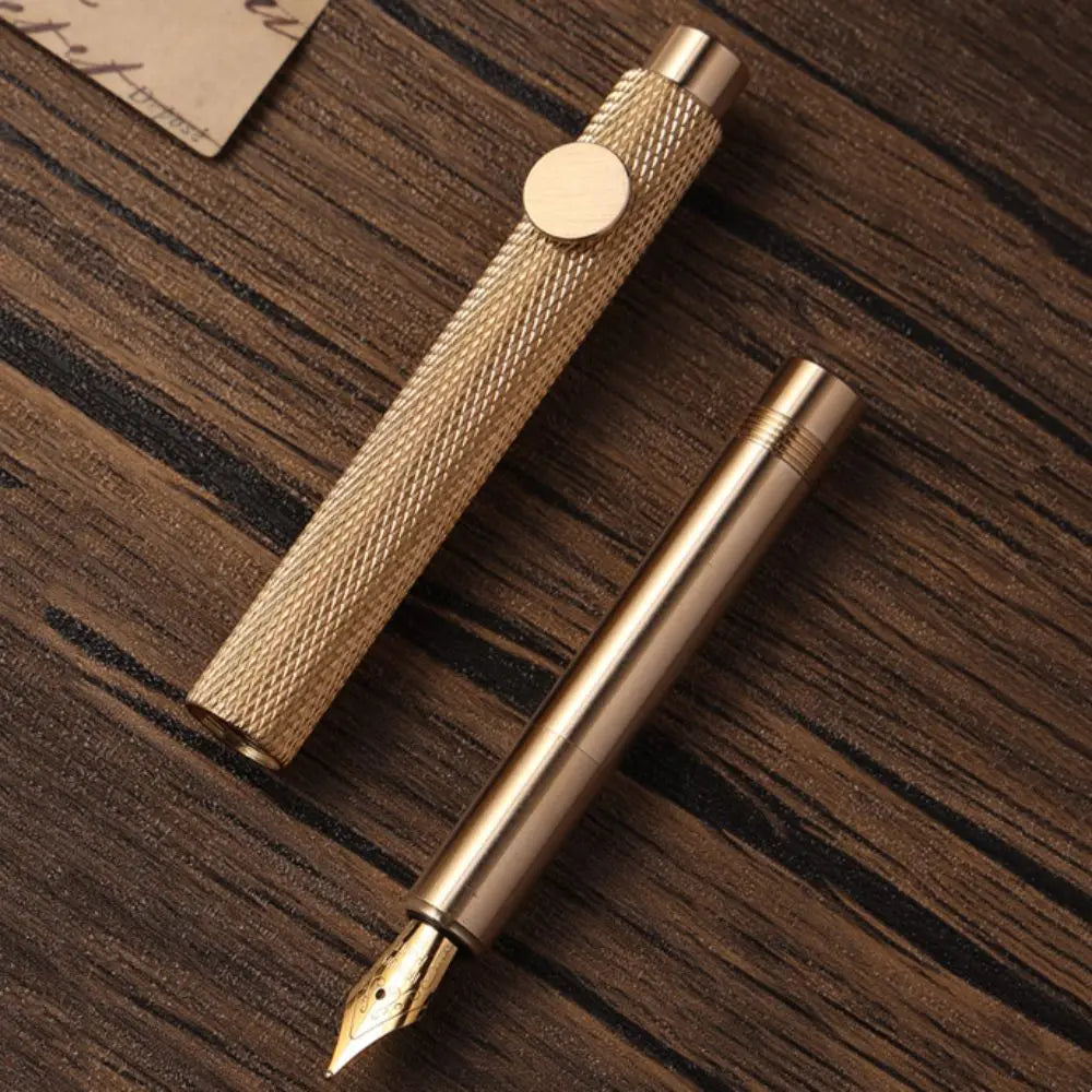 Portable Scalable Metal Fountain Pen Handwriting Retro Vintage Brass Pens Short Artist Writing Mini Pocket Pen Stationery Oasis Select