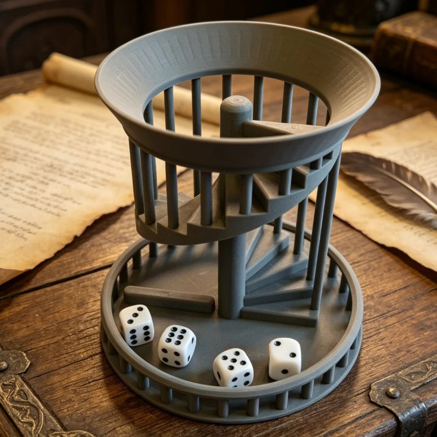 3D Printed Cage‑Style Spiral Staircase Dice Tower Roller Tray Fair Random Rolling for DND RPG MTG Tabletop Role‑Playing Game Oasis Select