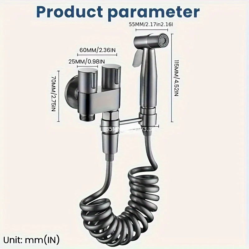 Handheld Stainless Steel Nozzle Bidet Toilet Companion Set Wall Mounted One in Two Out Angle Valve Kit Bathroom Accessories Oasis Select Gun Grey G7/8
