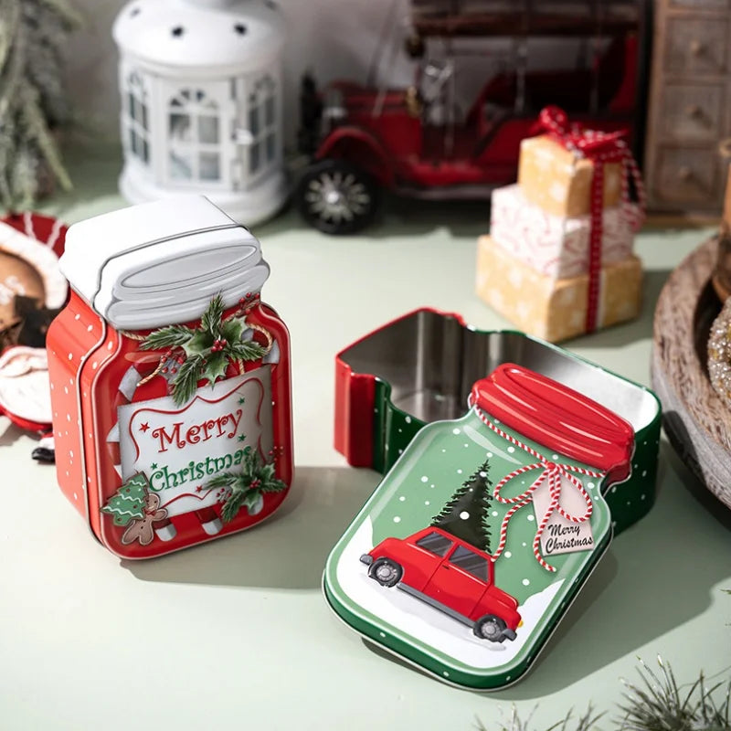 Christmas Tin Box Candy Cookie Box Biscuit Chocolates Gift Metal Tin Box with Lid Containers for Xmas Party Decor Supplies Oasis Select