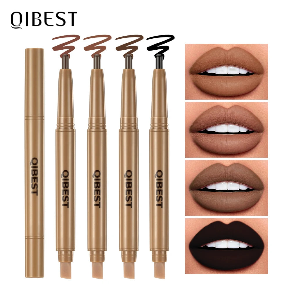 QiBest 2-in-1 Double-Ended Lip Liner & Brush Pen | Matte 12 Shades