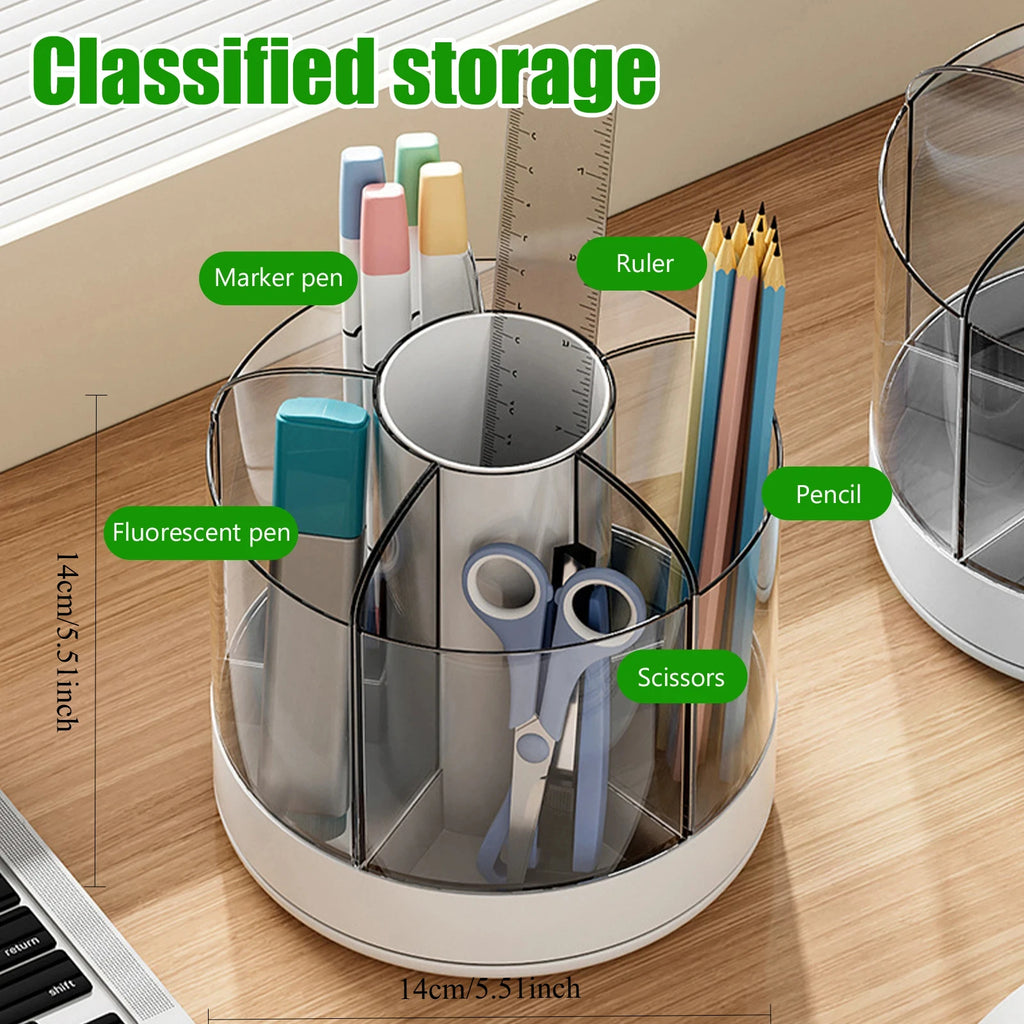 360° Rotating Pencil Organizer Large Capacity Round Desktop Storage Holder with 6 Compartments Cosmetic Brush Pen Organizer Oasis Select