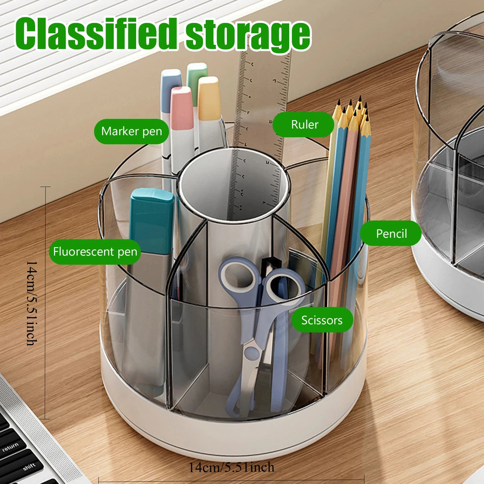 360° Rotating Pencil Organizer Large Capacity Round Desktop Storage Holder with 6 Compartments Cosmetic Brush Pen Organizer Oasis Select