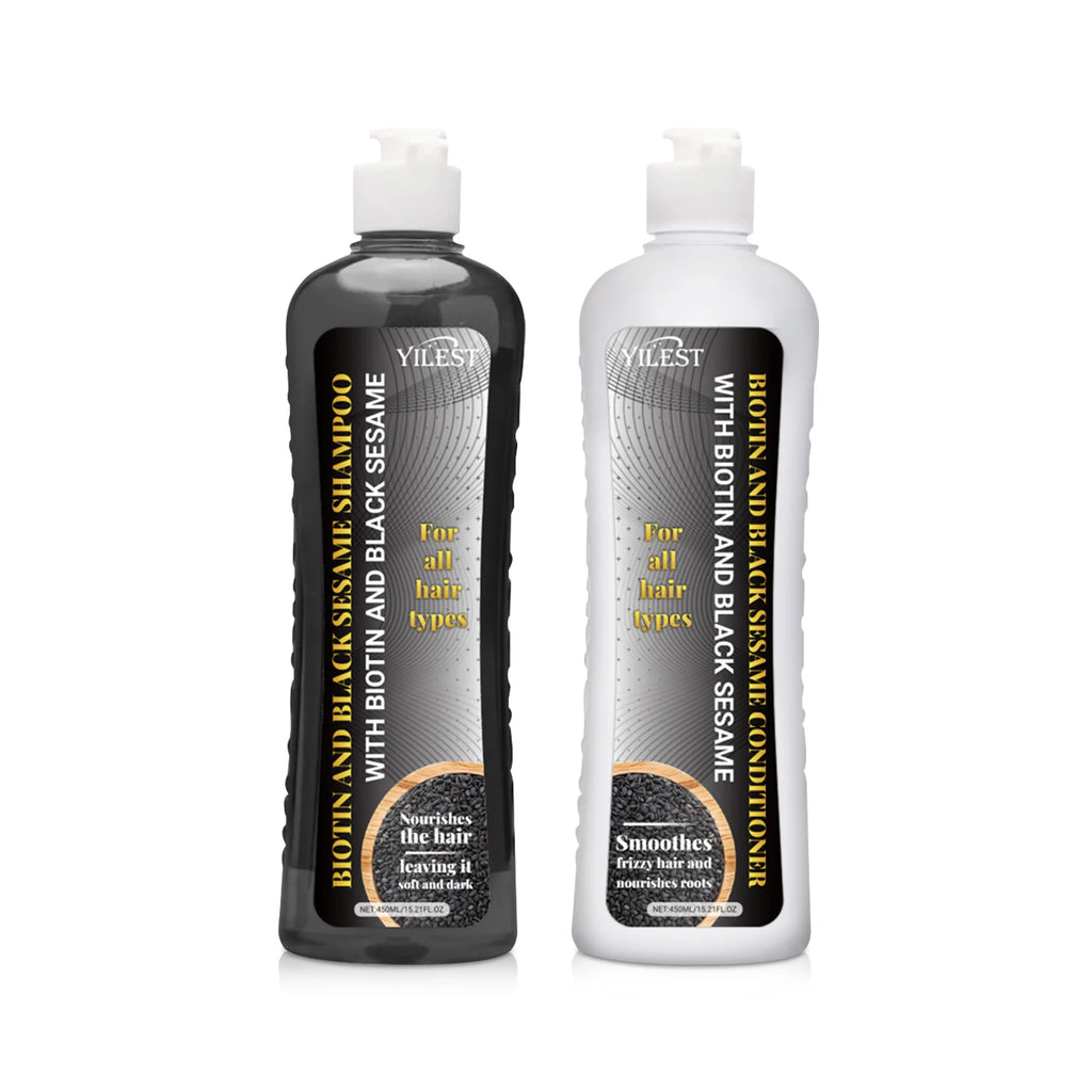 Biotin & Black Sesame Shampoo Conditioner Set Hair Repair Treatment Nourishing & Strengthening 450ml x 2 for All Hair Types Oasis Select