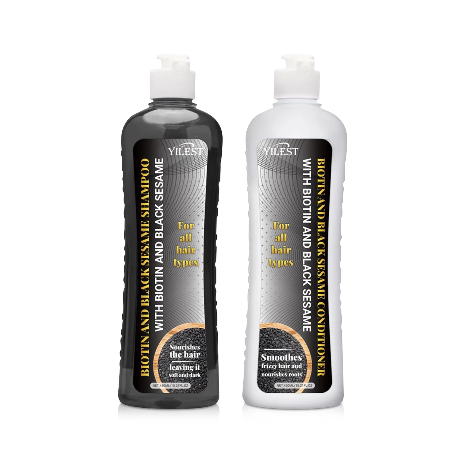 Biotin & Black Sesame Shampoo Conditioner Set Hair Repair Treatment Nourishing & Strengthening 450ml x 2 for All Hair Types Oasis Select