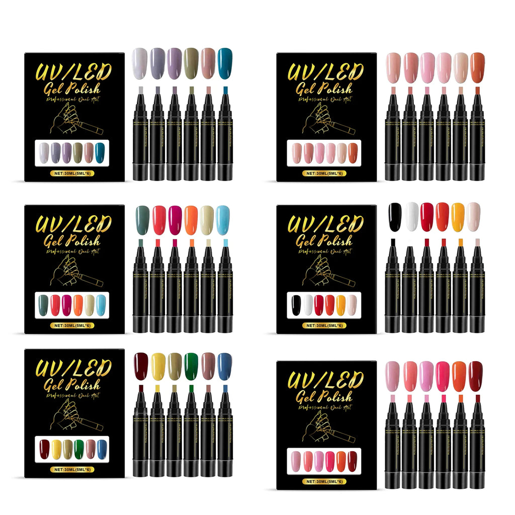 6-Color Gel Nail Polish Pen Set – 3-in-1 DIY Nail Art Kit Gel Nail Polish Set Oasis Select