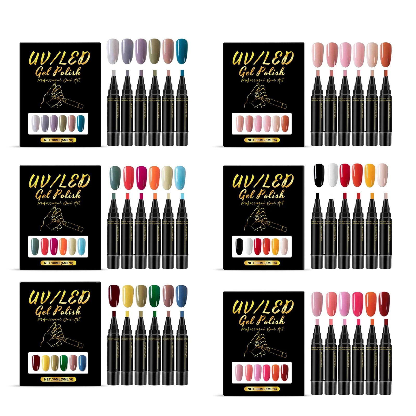 6-Color Gel Nail Polish Pen Set – 3-in-1 DIY Nail Art Kit Gel Nail Polish Set Oasis Select