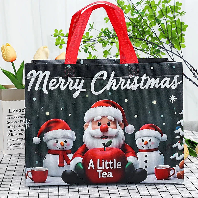 Christmas Snowman & Santa Non-Woven Gift Bag | Holiday Tote
