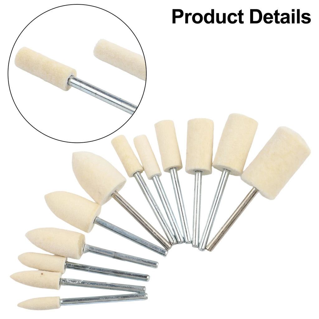 12pcs Wool Polishing Wheels Grinding Head Set 2.35mm Shank Felt Buffing Pads For Jewelry/Metal Polishing Rotary Tools Oasis Select