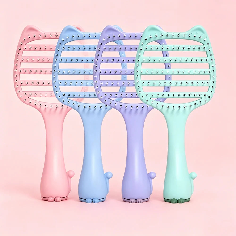 Cat-Ear Hollow Hair Brush – Anti-Static Detangling Comb Scalp Massage Hair Brush Oasis Select