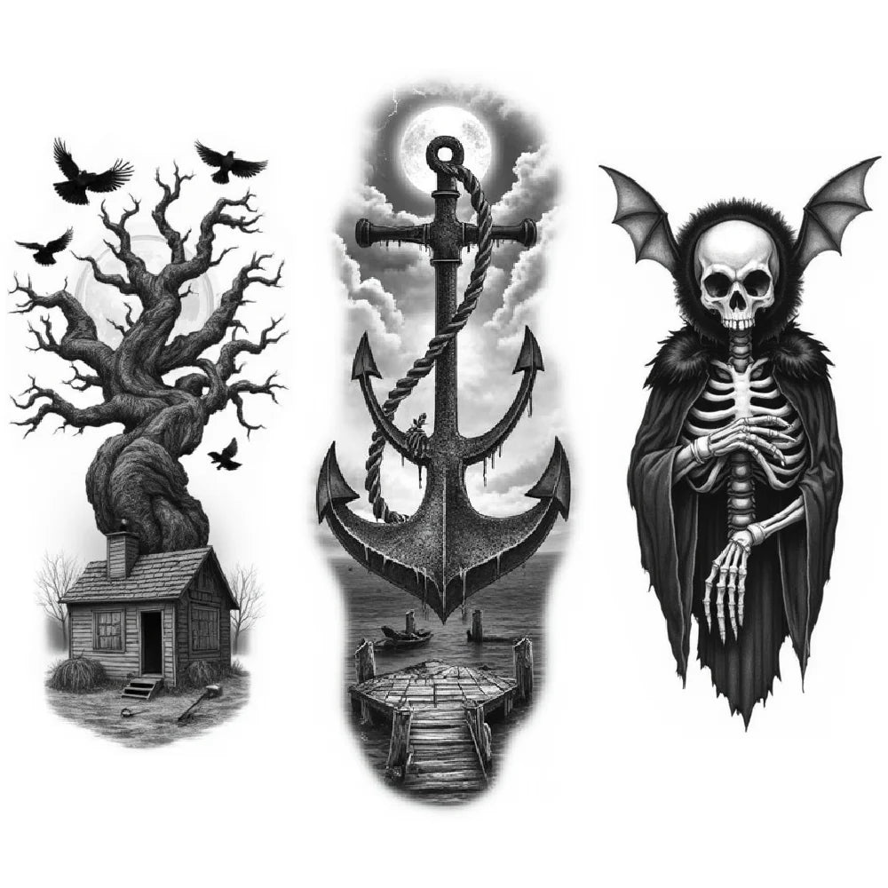 3-Pack Realistic Temporary Tattoos – Fox, Candle & Tree Designs