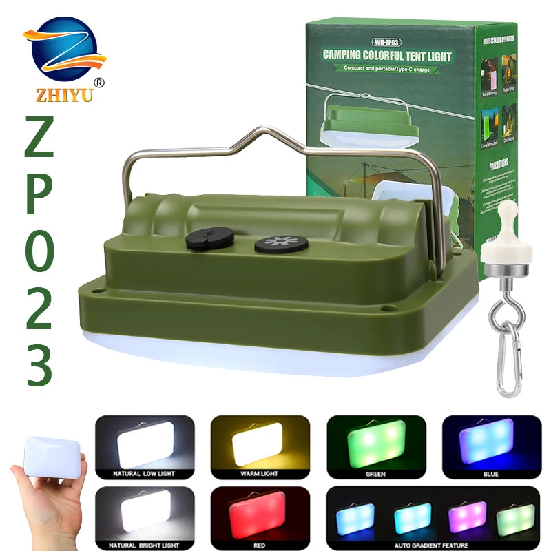 RGB LED Camping Lantern | 7 Modes, IPX6, Rechargeable Hook Light