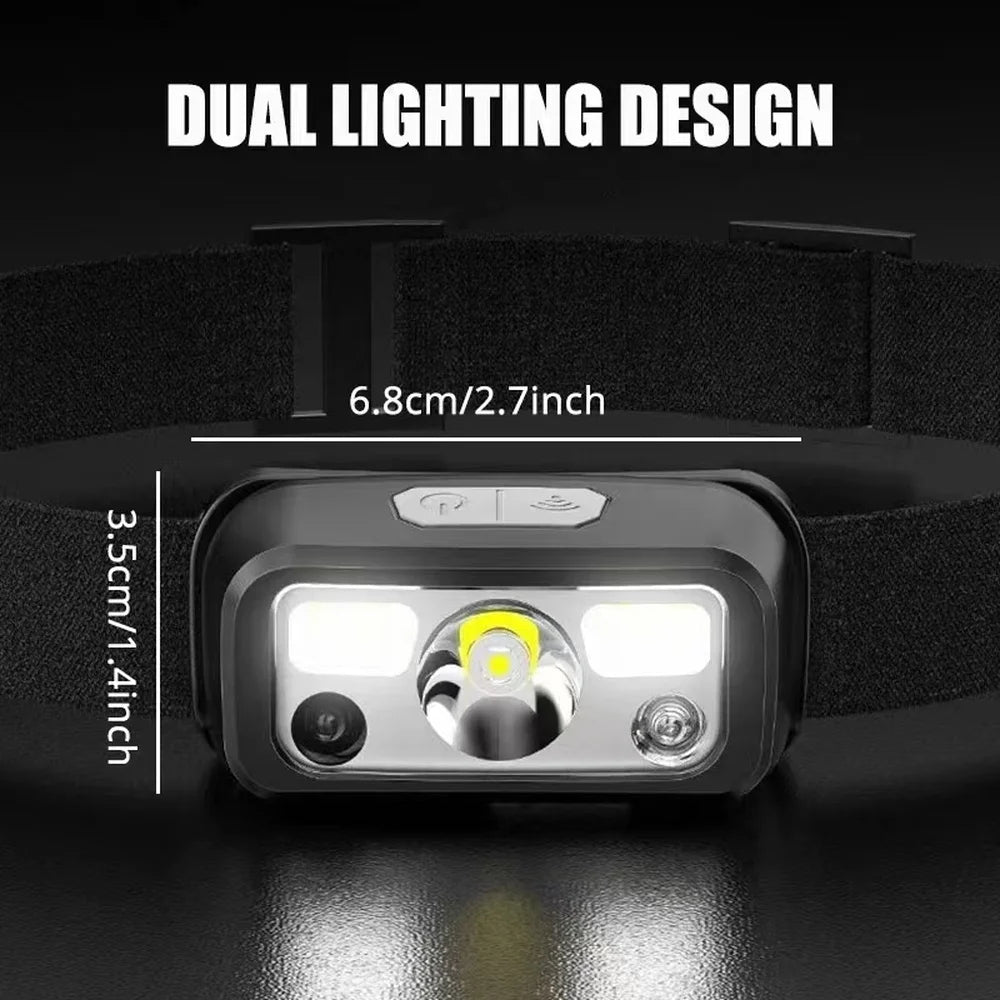 Powerful COB LED Sensor Headlamp USB Rechargeable Headlight with Built-in Battery 6 Modes Waterproof Outdoor Fishing Head Lamp Oasis Select