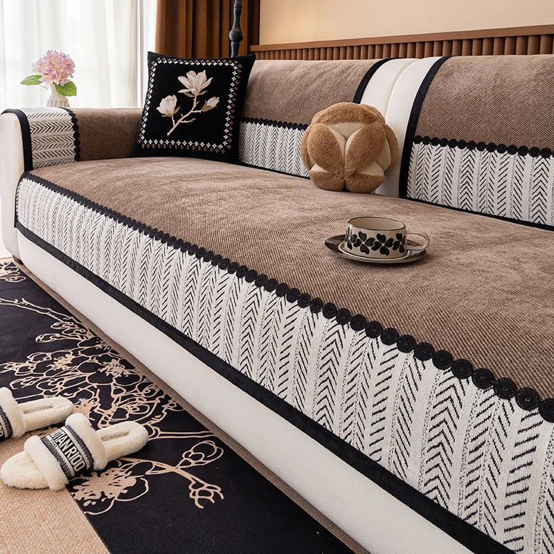 2025 New Four-season Universal Sofa Cushion Chenille Seat Cushion Fixed Anti-slip Sofa Cover Couch Covers for Sofas Oasis Select 70cm X 70cm Dark Coffee