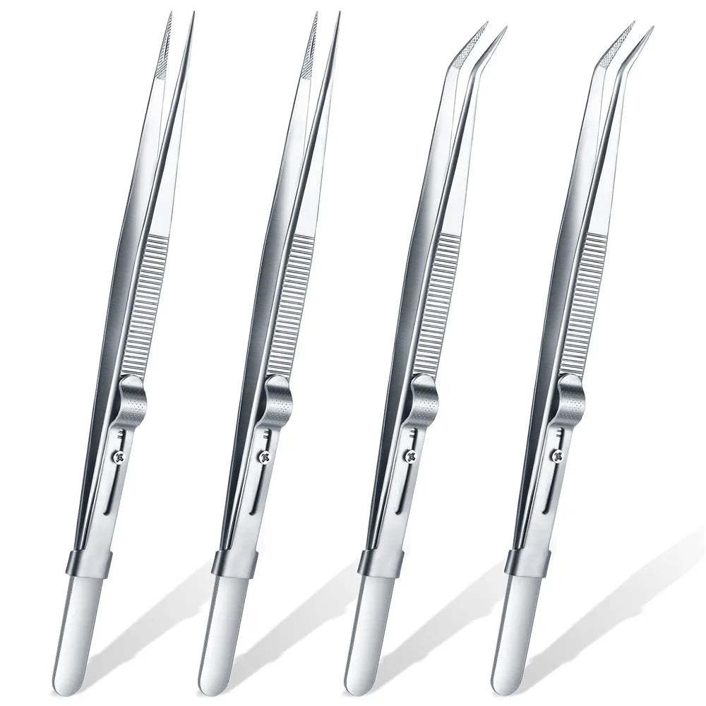 16CM Professional High Precision Stainless Steel Jewelry Tweezers Sandblasting DIY Diamond Gem Jewelry Jeweler's Slotted Buckle Oasis Select