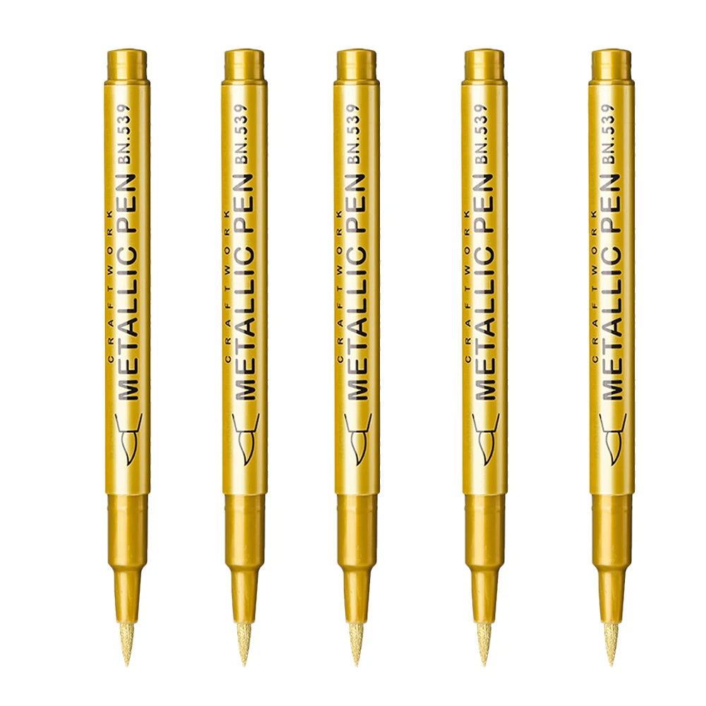 5PCS Metallic Markers Pens Silver and Gold Paint Pens , Glass, Rock Painting, Halloween Pumpkin, Card Making, Scrapbook Album Oasis Select Gold Brush