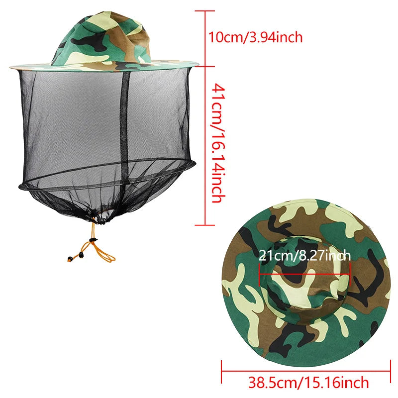 BeeKeeping Protective Bee Hat Anti Two-Layer Head Top Camouflage Hat-Veil Combo Bee Hat Bug Mesh Mask Beekeeping Tools Oasis Select Antibee hat2