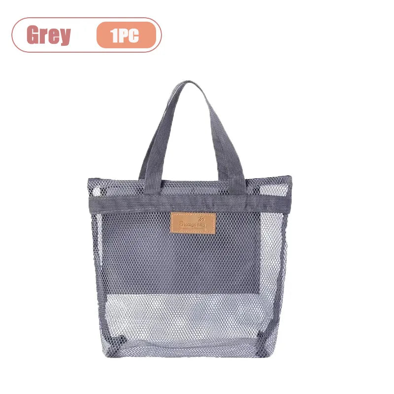 1-5PCS Large Mesh Beach Tote Bag for Swimming Pool Travel Portable Handy Storage Pouch for Wet Clothes Toiletries Towel Oasis Select Grey-1PC