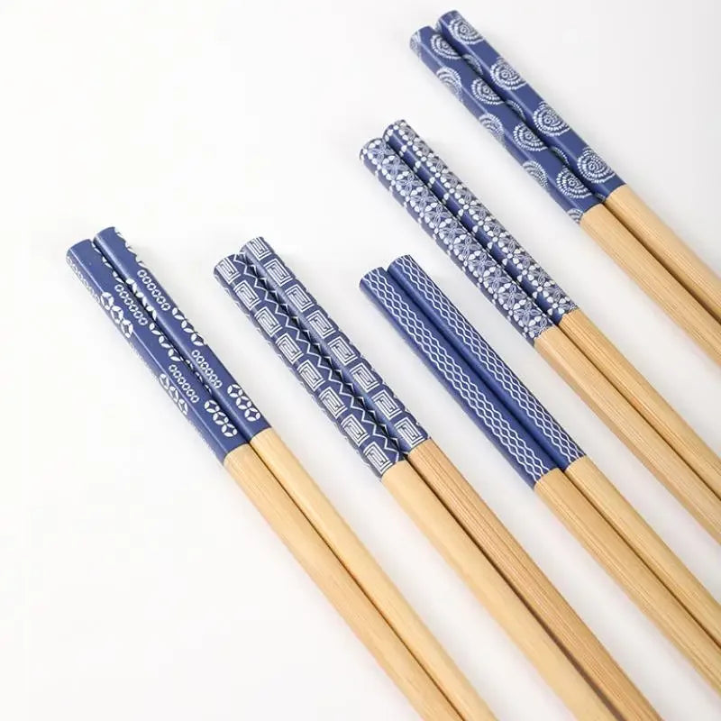 5Pairs Reusable Handmade Japanese Natural Bamboo Wood Chopsticks Multi-Color Sushi Cat Flower Design Eco-Friendly Tableware Oasis Select