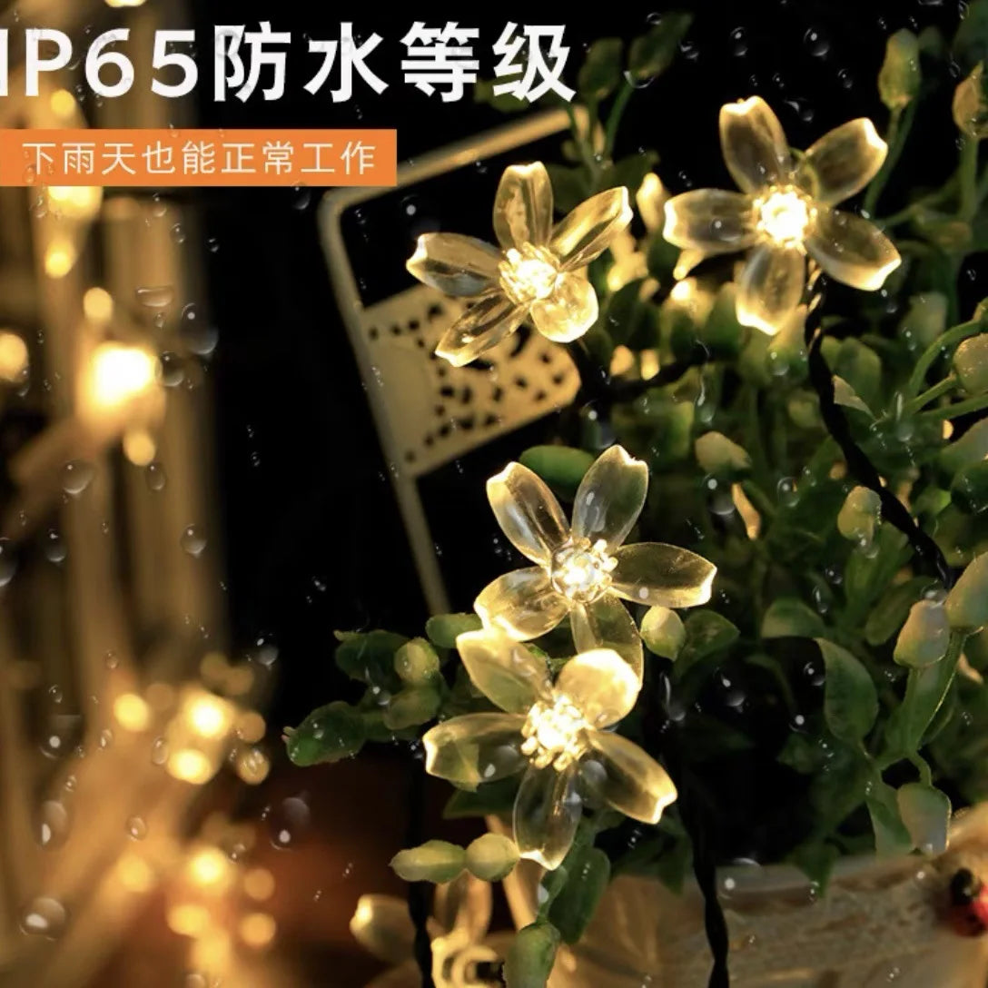 LED Solar Camping Outdoor Waterproof Colored Light String, Christmas Light String, Balcony Garden Courtyard Decorative Light Oasis Select Peach Blossom Warm 12 meters 100 lights