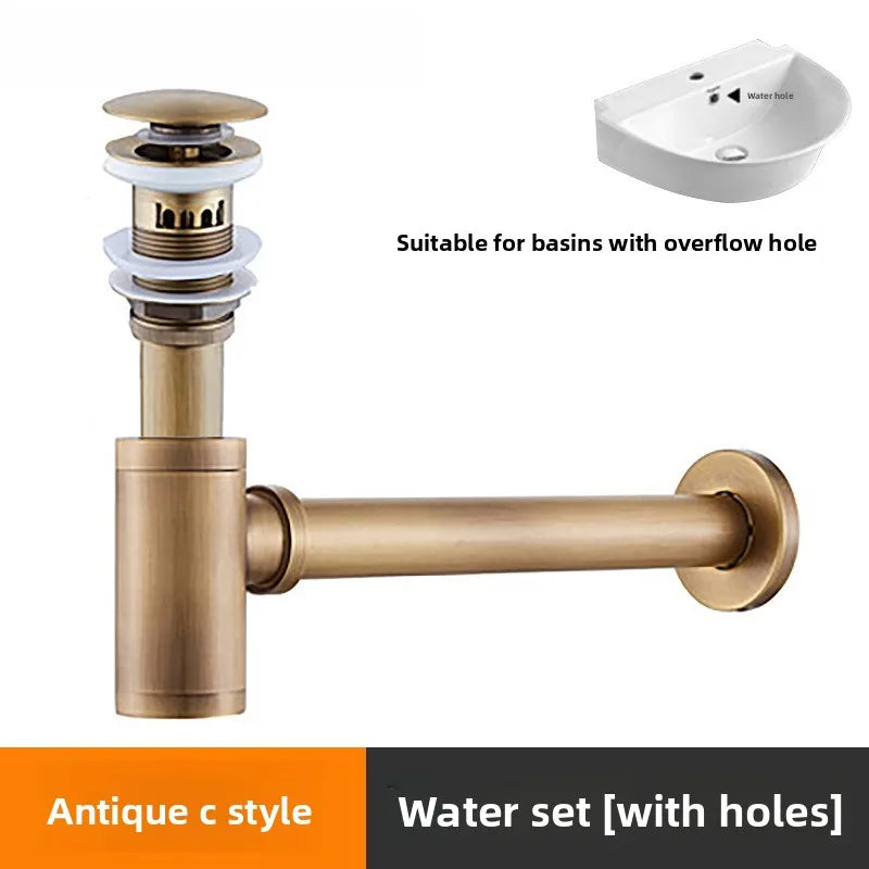 Brass Modern Round Bottle P trap 1 1/4, Sink Drain Pipe P trap Kit Antique with Pop up Drain Oasis Select C 2