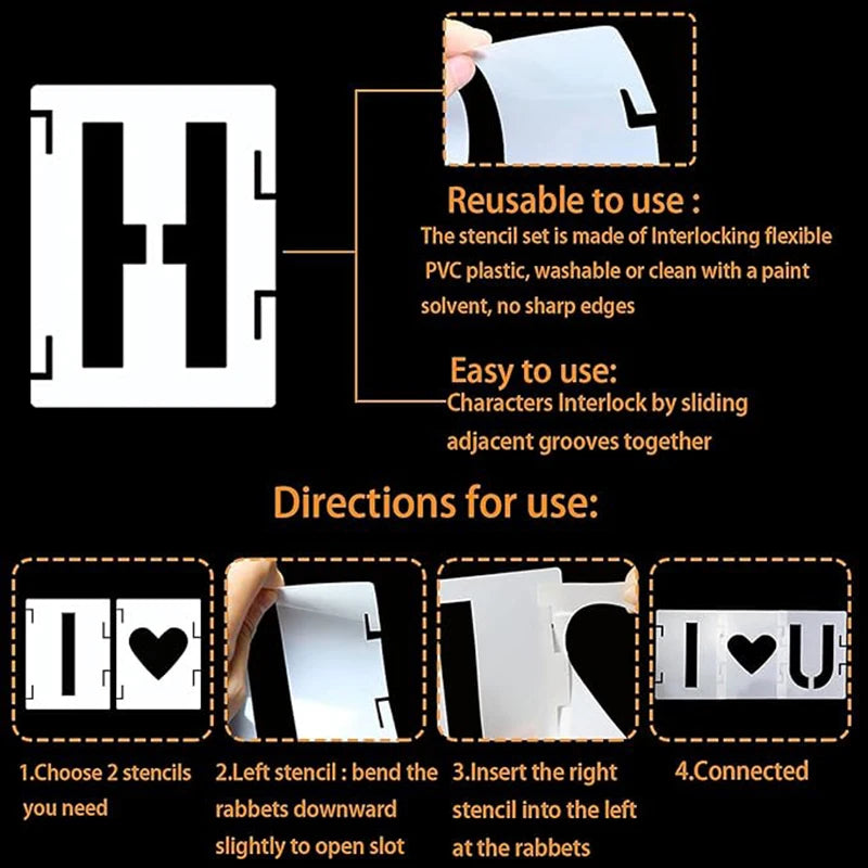 42 pieces of letter hollow templates, reusable artistic fonts, coloring, spray painting. Suitable for walls, wood, rock fabrics Oasis Select