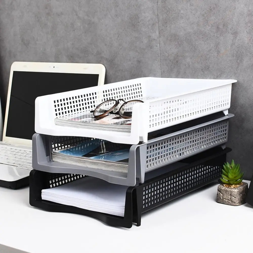 File Box Desktop A4 Document Organizer Stackable Laminated Plastic Papers Rack Storage Tray for Home Office Oasis Select