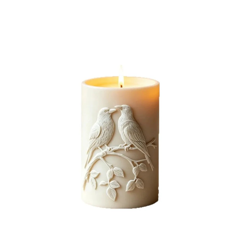 3D Birds on Branch Silicone Candle Mold – Cylindrical, Easy Demold