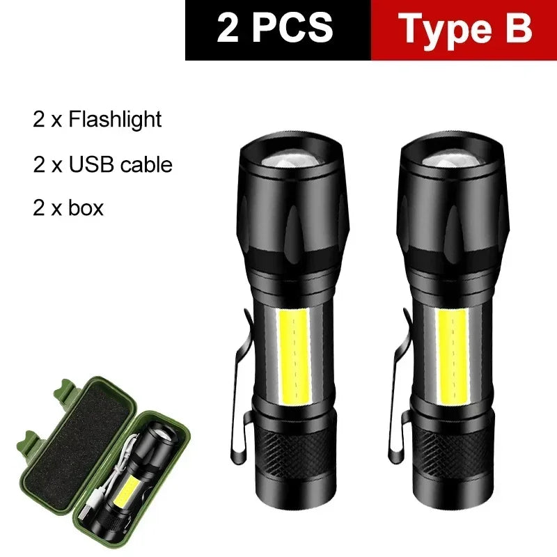 High Power Led Flashlight Portable Rechargeable Spotlights Camping Outdoor Light Lanterna Fishing Lamp Long Lasting Lamps Mini Oasis Select Type B 2pcs