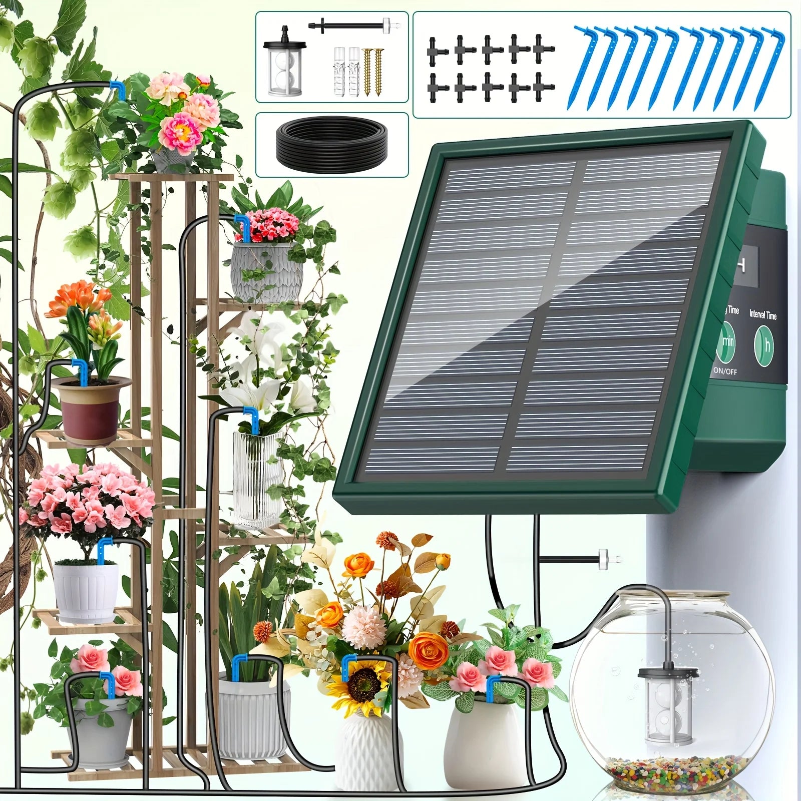 DIY Solar Drip Irrigation System Garden Automatic Watering System Plant Watering Devices for Potted with Water Level Detection Oasis Select