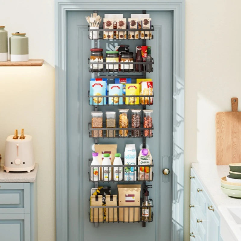 Adjustable door hanging basket rack multi-layer non-punching storage basket bathroom kitchen door sundries storage rack Oasis Select
