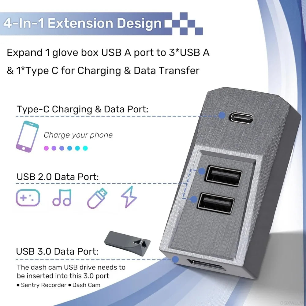 Custom Fit Easy Install Glovebox USB Hub For Tesla Model YL Y Juniper Launch Model 3 Highland Type-C Splitter Docking Station Oasis Select