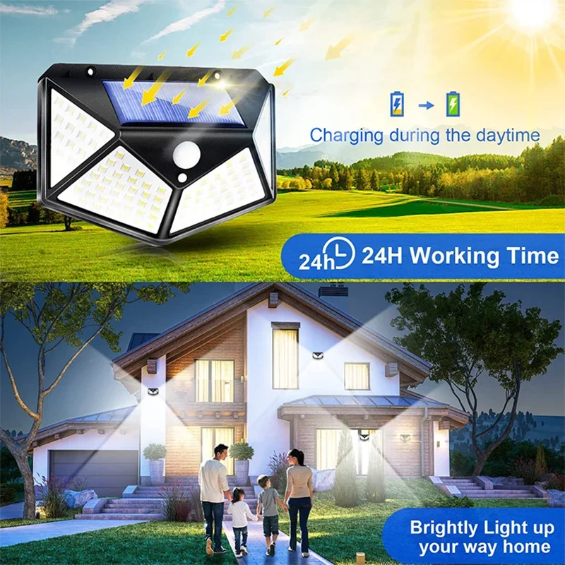 1/2/4/6Pcs 100 LED Solar Wall Lights Outdoor PIR Motion Sensor Powered Street Lamp Sunlight Garden Decoration Lamp Post Oasis Select