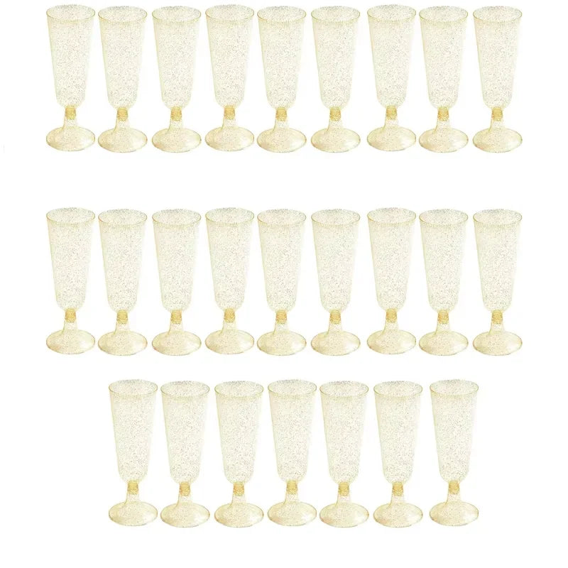 25pcs 150ml Disposable Cups Sparkling Champagne Bar Cups Plastic Champagne Flutes Clear Toasting Glasses for Weddings Party Oasis Select Gold-powder-25PCs 25pcs