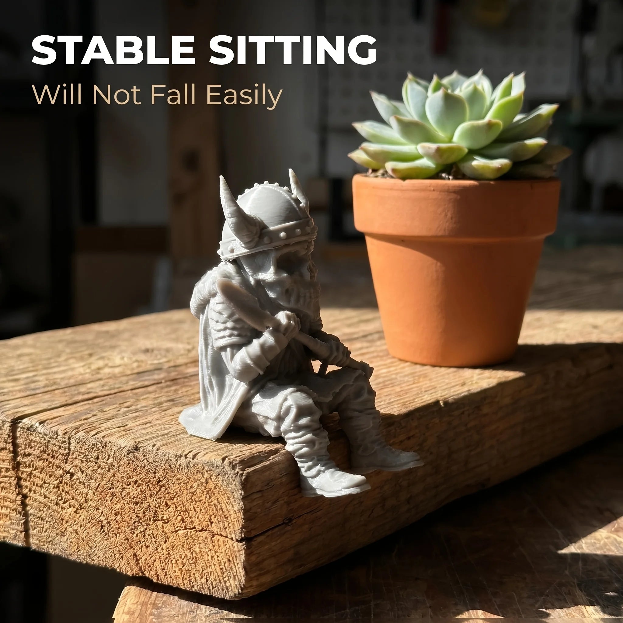 Horned Helmet Warrior Skeleton Sitting Figurines 3D Printed Hanging Mini Edge Statues Desk & Succulent Pot Decor Ornaments Gifts Oasis Select
