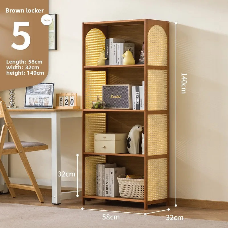 Bookcase integrated against the wall Student household bookshelf Floor-to-ceiling shelf Living room storage Multi-layer locker Oasis Select Brown 5-58