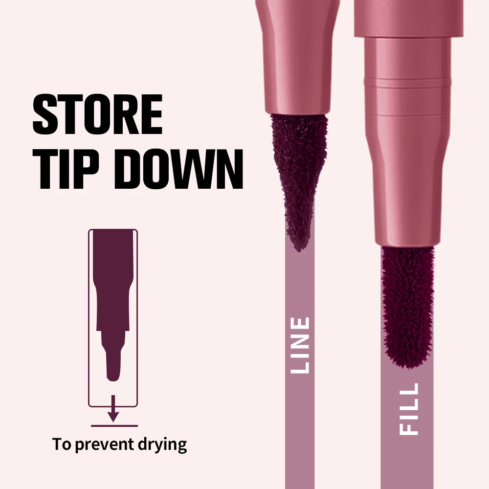 Long-lasting Lip Contour Lip Stain 2 In 1 Smudge-proof Lip Liner Pencil Ultra Pigmented Dual-Sided Design Non-Stick Cup Makeup Oasis Select