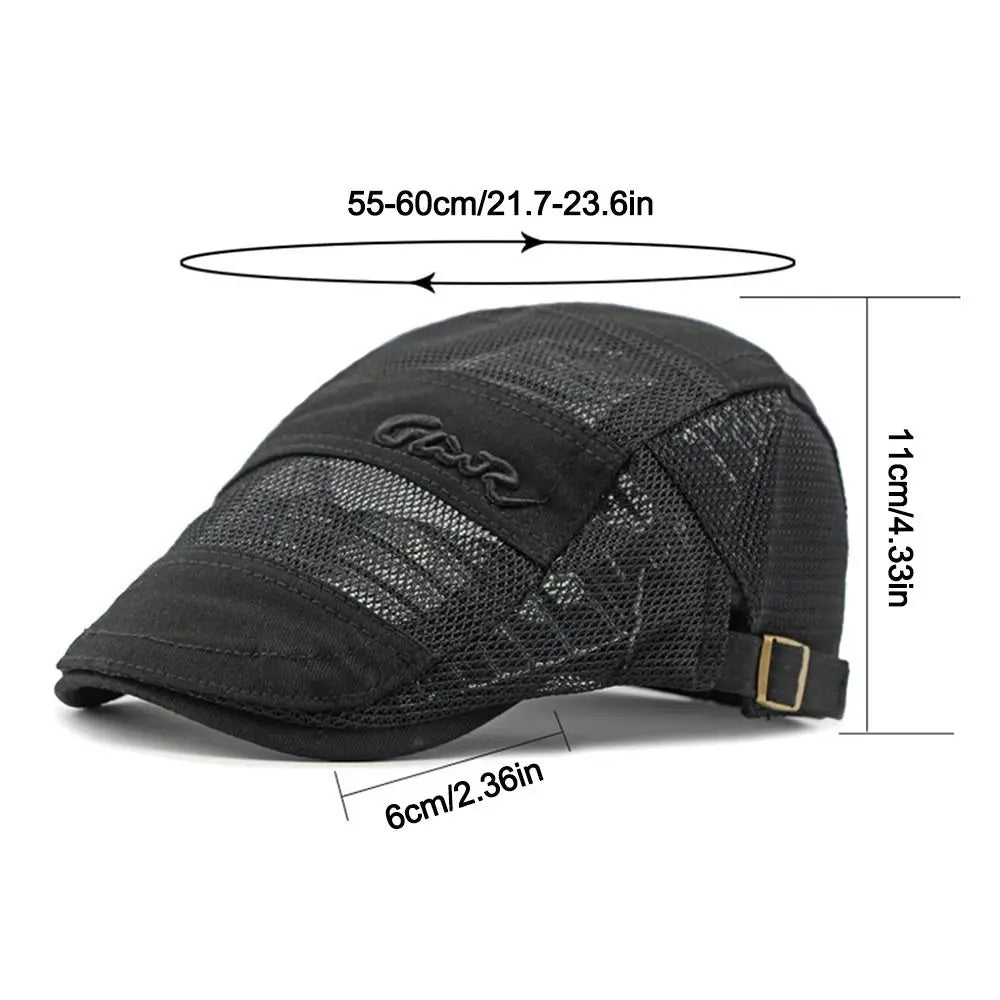 New Vintage Mesh Beret Breathable Casual Visor Hat Cotton Letter Print Sun Hat Outdoor Sun Protection Oasis Select
